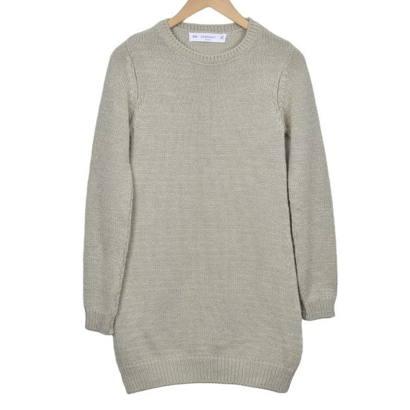 Zara Sweaters - Zara Knit Gold Metallic Long Sleeve Tunic Sweater Size Small